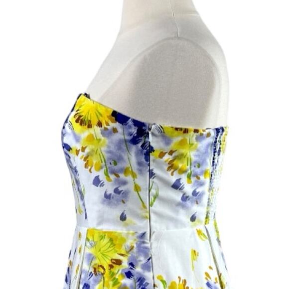 Muse Strapless Fit Flare Dress Pockets Yellow Purple Floral Women’s Plus Size 14 - Picture 9 of 14